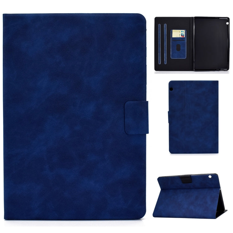 Cowhide-texture leather flip case for tablet, blue, with card slot and sleep cover