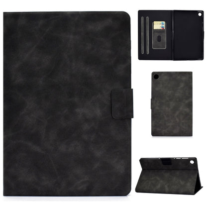 Grey cowhide-textured leather flip case with card slots and sleep/wake holder for tablet