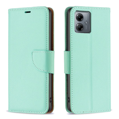 Light mint textured flip leather phone case with magnetic strap and side openings