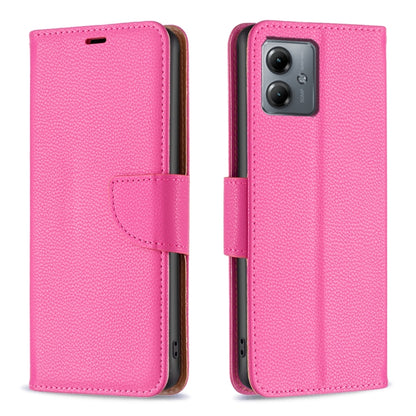 Pink litchi-texture flip leather phone case with magnetic strap and camera cutout