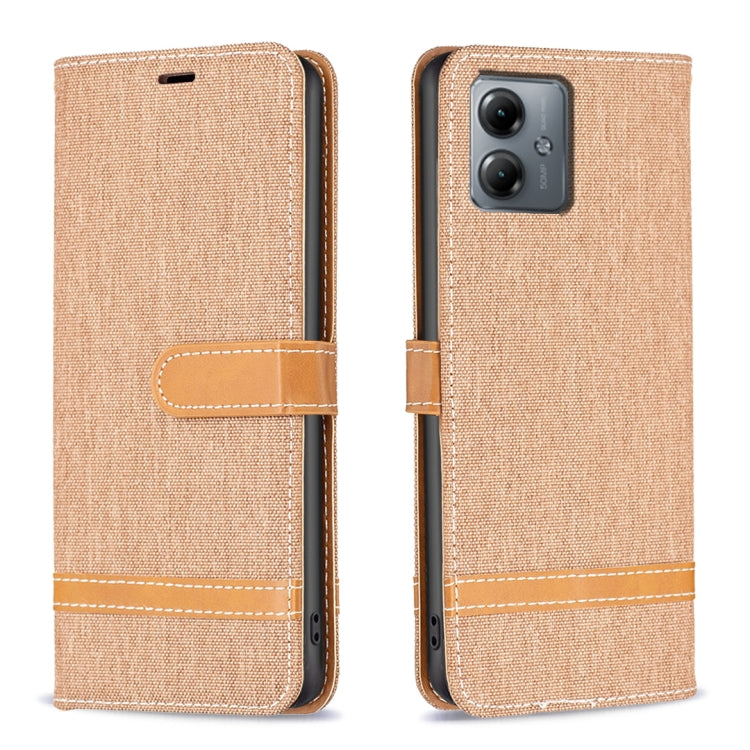 Color Block Denim Texture Leather Phone Case, For Motorola Moto G14 4G