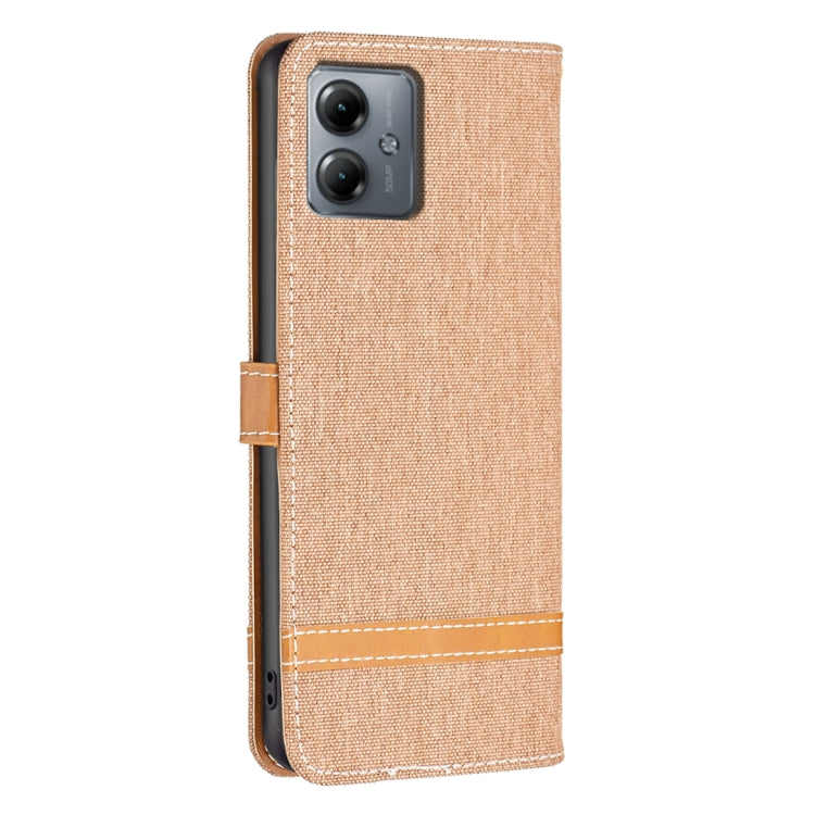 Color Block Denim Texture Leather Phone Case, For Motorola Moto G14 4G