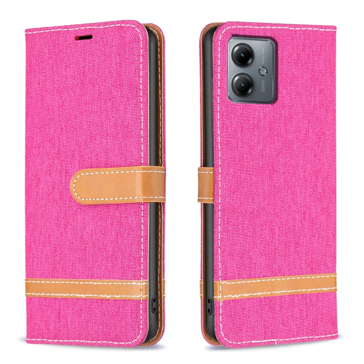 Color Block Denim Texture Leather Phone Case, For Motorola Moto G14 4G