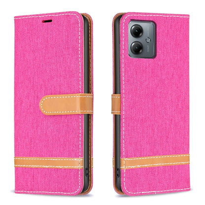 Color Block Denim Texture Leather Phone Case, For Motorola Moto G14 4G