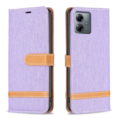 Color Block Denim Texture Leather Phone Case, For Motorola Moto G14 4G