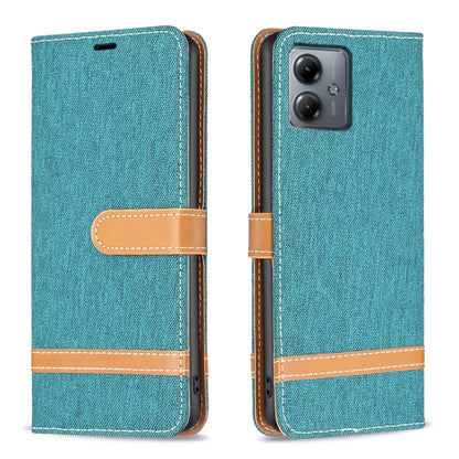 Color Block Denim Texture Leather Phone Case, For Motorola Moto G14 4G