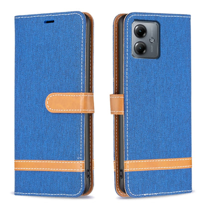 Color Block Denim Texture Leather Phone Case, For Motorola Moto G14 4G