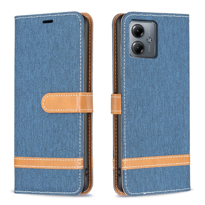 Color Block Denim Texture Leather Phone Case, For Motorola Moto G14 4G