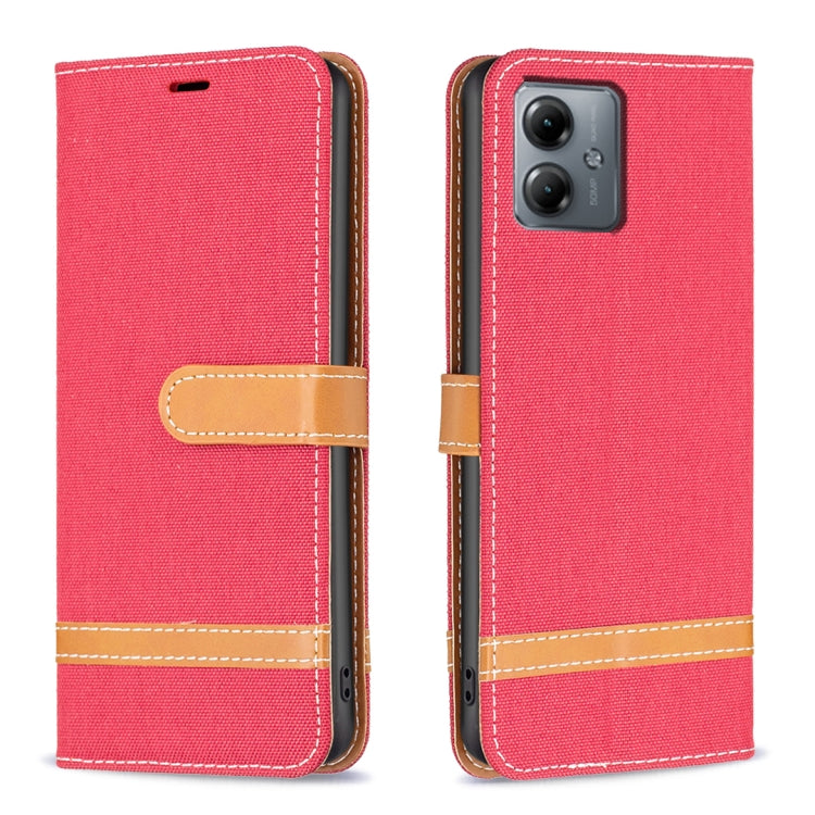 Color Block Denim Texture Leather Phone Case, For Motorola Moto G14 4G