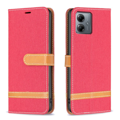 Color Block Denim Texture Leather Phone Case, For Motorola Moto G14 4G