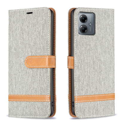 Color Block Denim Texture Leather Phone Case, For Motorola Moto G14 4G