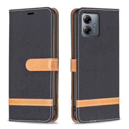 Color Block Denim Texture Leather Phone Case, For Motorola Moto G14 4G