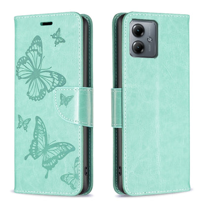 Embossing Two Butterflies Pattern Leather Phone Case, For Motorola Moto G14 4G