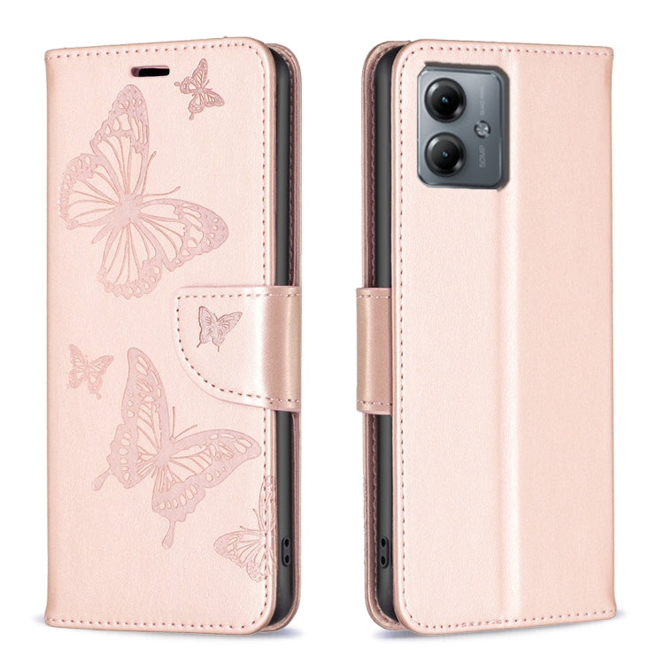 Embossing Two Butterflies Pattern Leather Phone Case, For Motorola Moto G14 4G