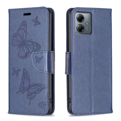 Embossing Two Butterflies Pattern Leather Phone Case, For Motorola Moto G14 4G