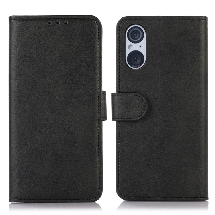 Cow texture leather phone case in black with flip cover and camera cutout