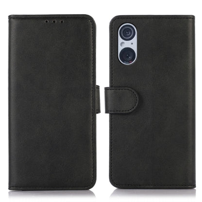 Cow texture leather phone case in black with flip cover and camera cutout