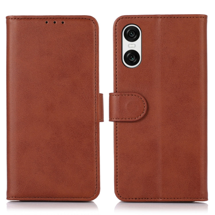 Cow texture leather phone case in brown with flip cover and camera cutout
