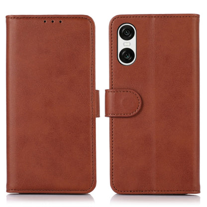 Cow texture leather phone case in brown with flip cover and camera cutout