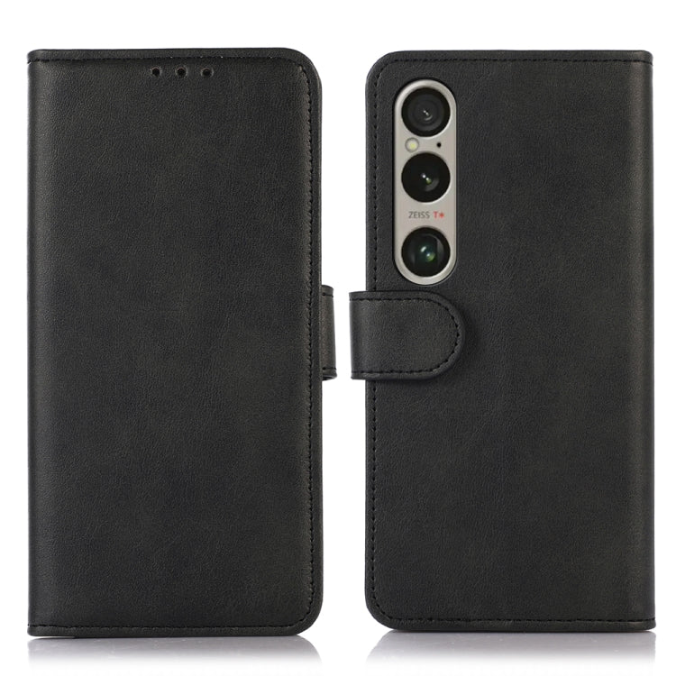 Black folio leather phone case with dual camera cutout and snap tab, front and back