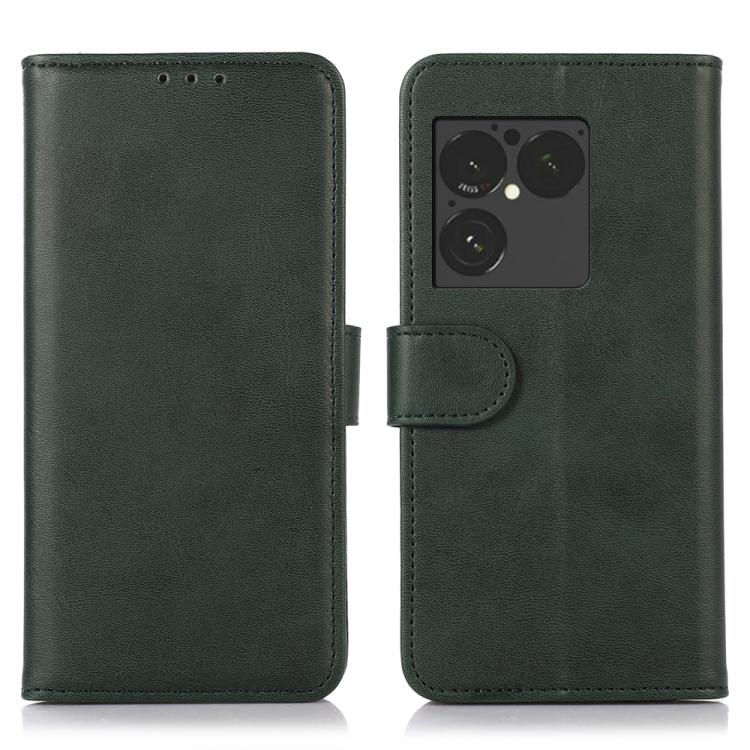 Cow texture leather phone case in green with flip cover and camera cutout