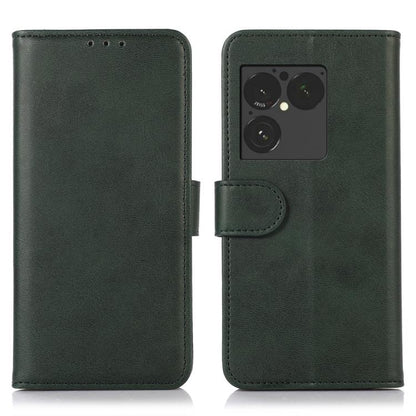 Cow texture leather phone case in green with flip cover and camera cutout