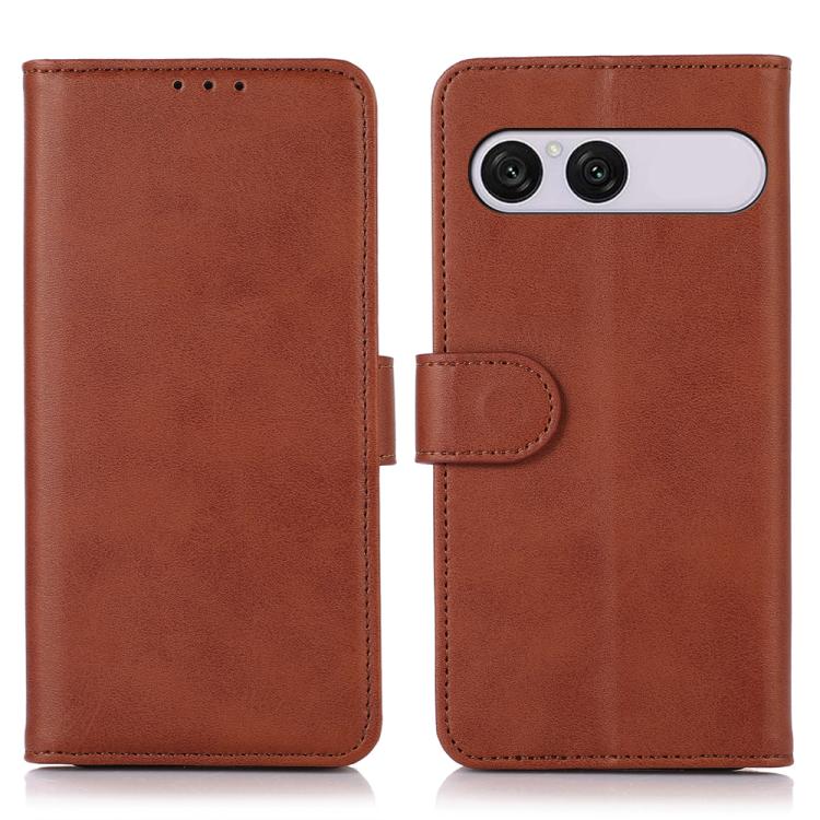 Cow texture leather phone case in brown with flip cover and camera cutout