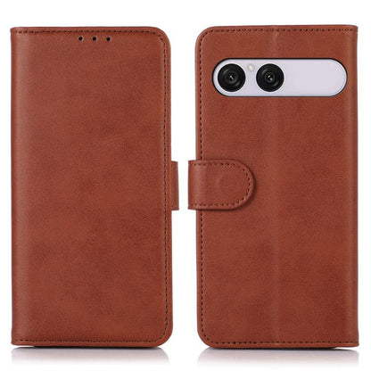 Cow texture leather phone case in brown with flip cover and camera cutout