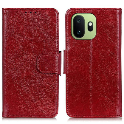 Red nappa texture flip leather phone case with strap and camera cutout
