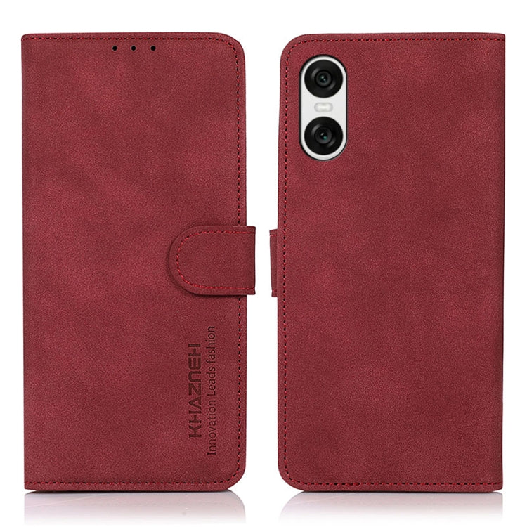 Matte red leather phone case with flip cover and side magnetic strap, rear camera cutout