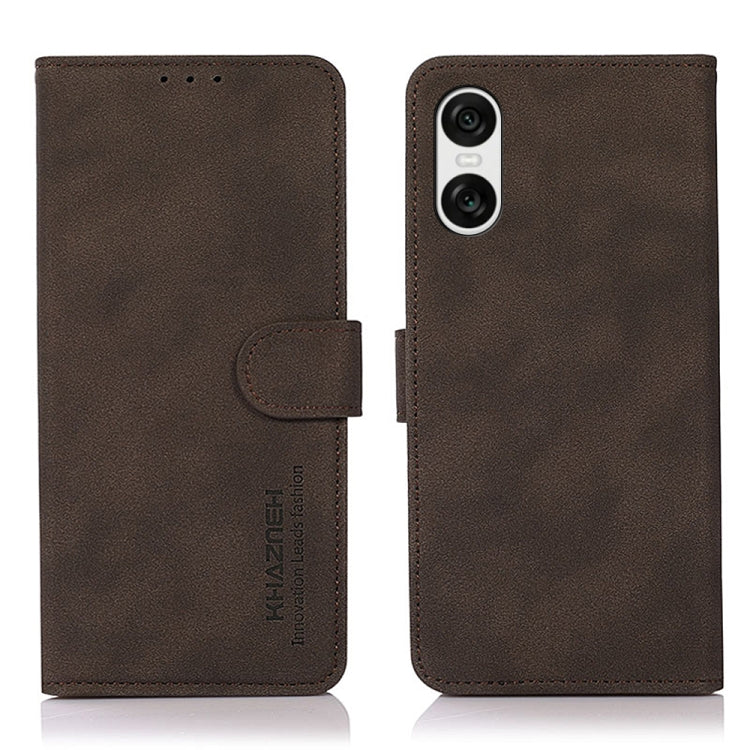 Matte brown leather phone case with flip cover and side magnetic strap, back camera openings