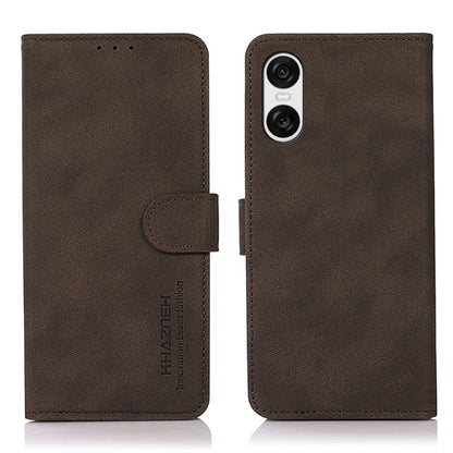 Matte brown leather phone case with flip cover and side magnetic strap, back camera openings