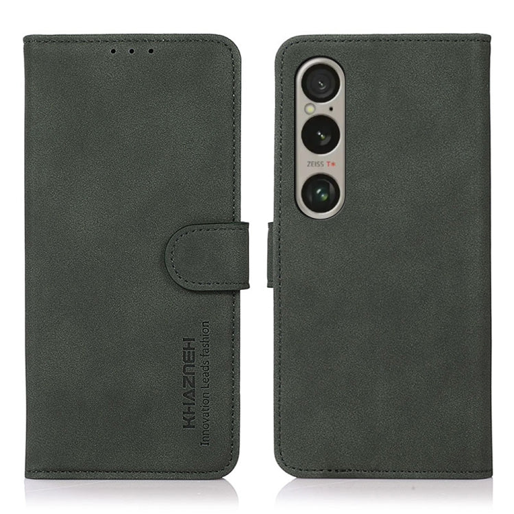 Green matte leather flip phone case with side strap and triple-camera cutout