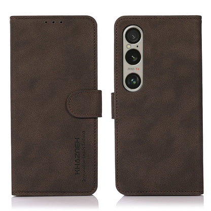 Brown matte leather flip phone case with side strap and triple-camera cutout