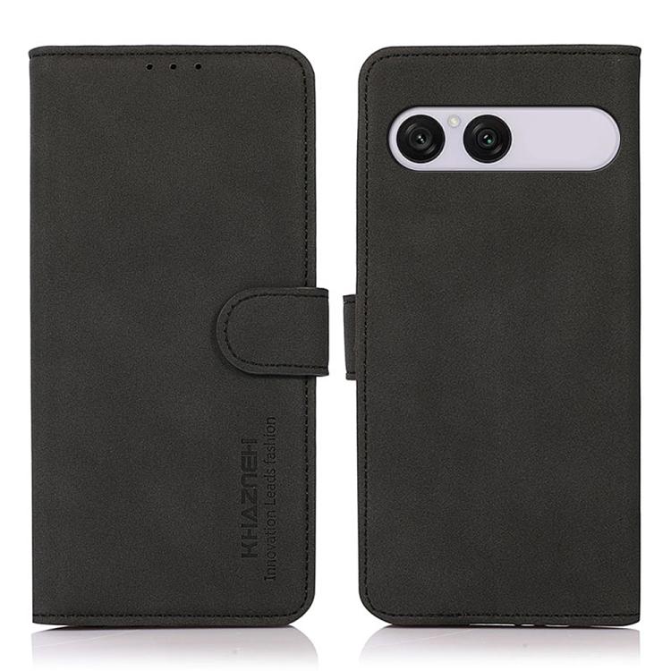 Matte texture leather phone case, black folio with side strap and camera cutout
