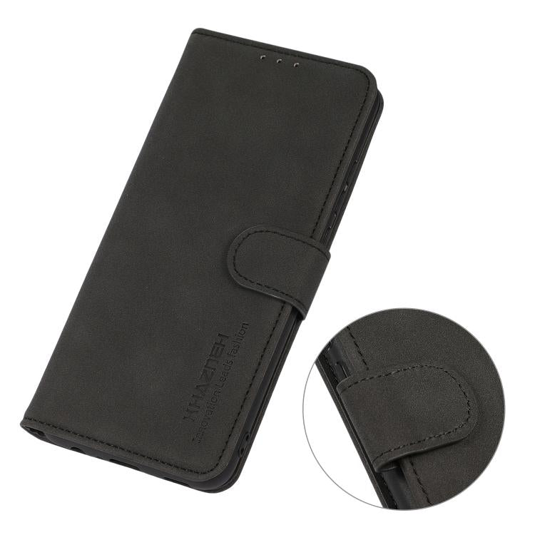 Matte leather phone case, black folio with side button strap detail