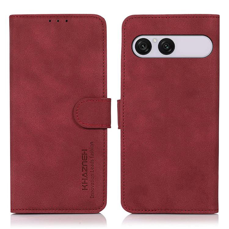 Matte texture leather phone case, red folio with side strap and camera cutout