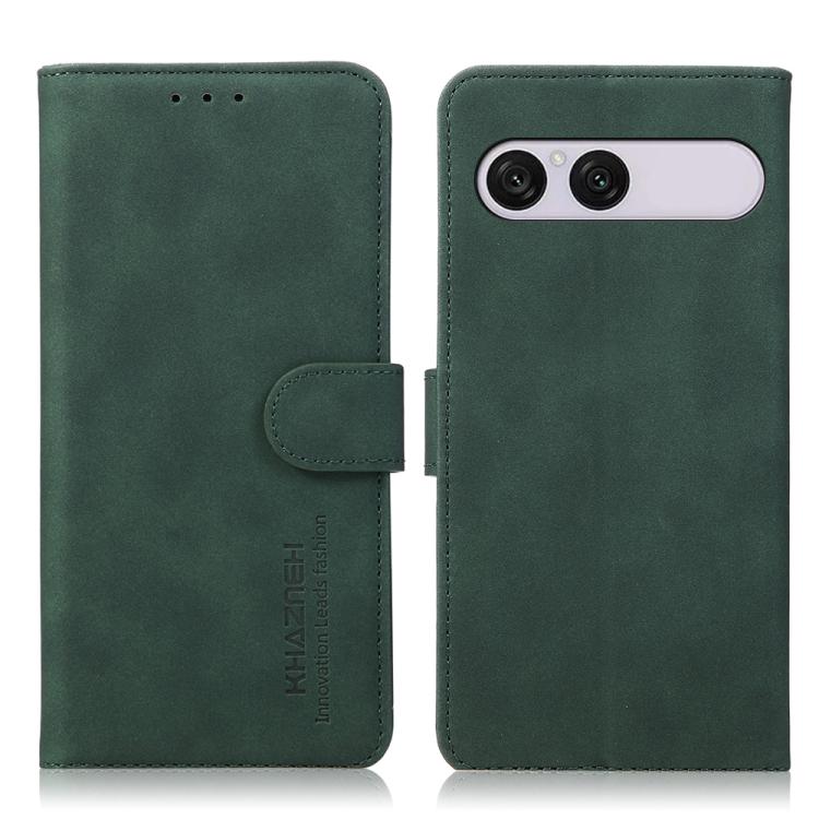 Matte texture leather phone case, green folio with side strap and camera cutout