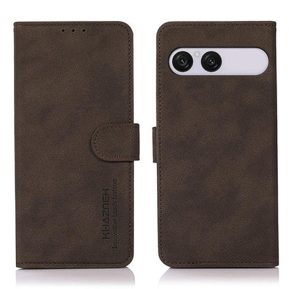 Matte brown leather phone case with flip cover and side magnetic strap, camera cutout