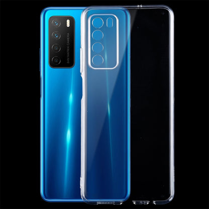 Transparent TPU phone case with camera cutout and slim side protection for a blue phone