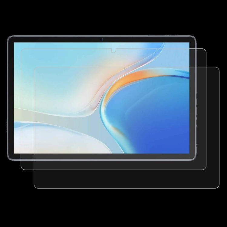 Tablet tempered glass screen protector, clear film layered over tablet display