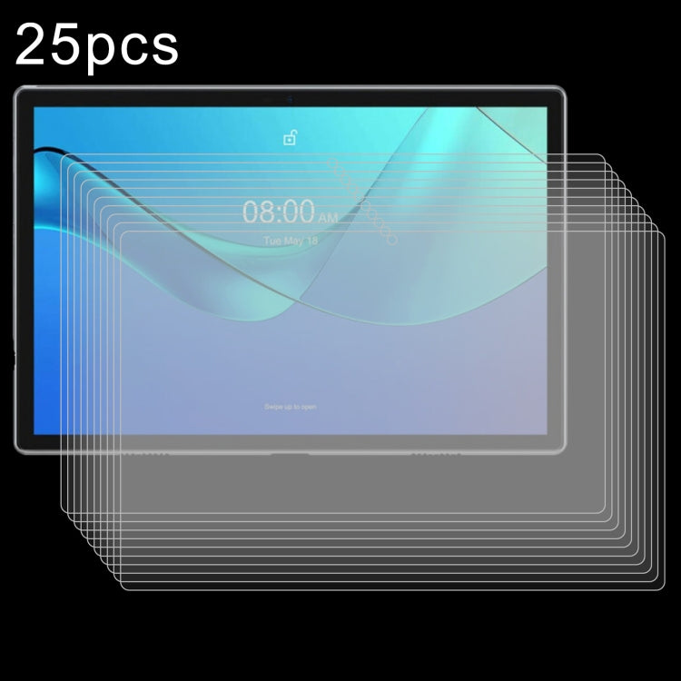Set of 25 transparent tempered glass tablet screen protectors, layered and curved