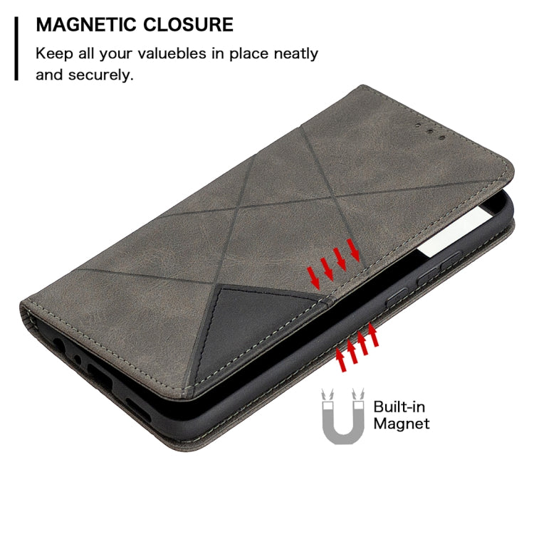 Grey magnetic leather phone case with built-in magnet and secure closure