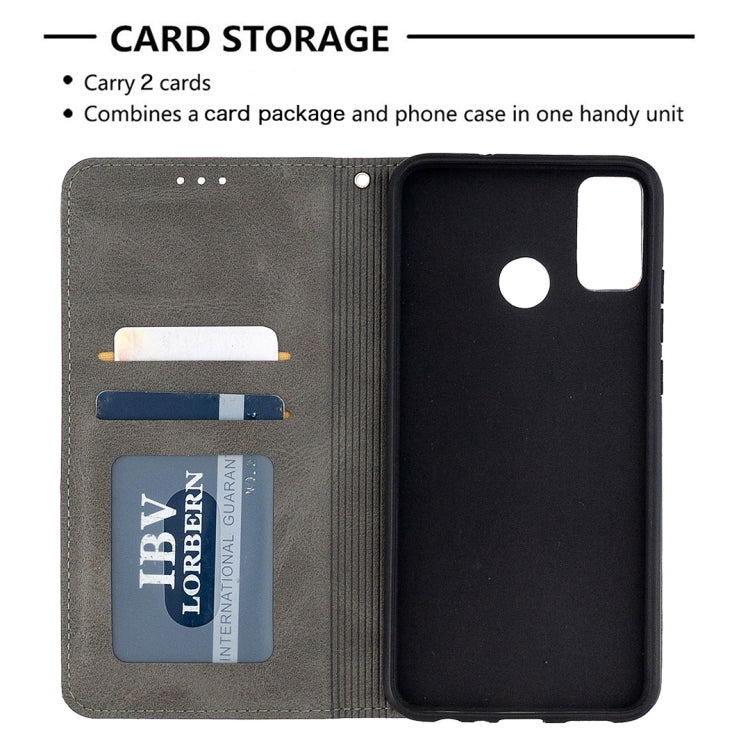 Grey rhombus-texture leather phone case with card storage and flip cover