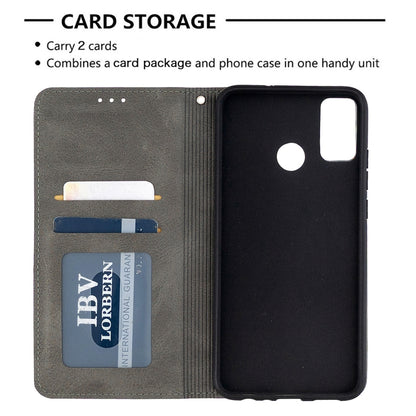 Grey rhombus-texture leather phone case with card storage and flip cover