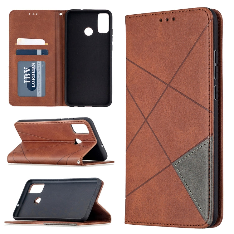 Brown rhombus-texture magnetic leather phone case with card slots and flip cover