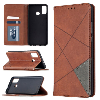 Brown rhombus-texture magnetic leather phone case with card slots and flip cover