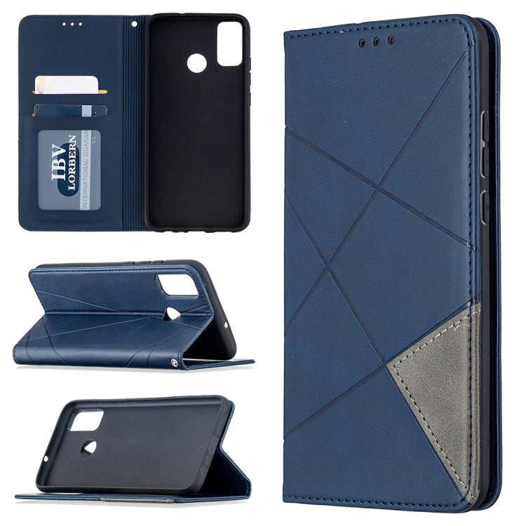 Blue rhombus-texture magnetic leather phone case with card slots and flip cover