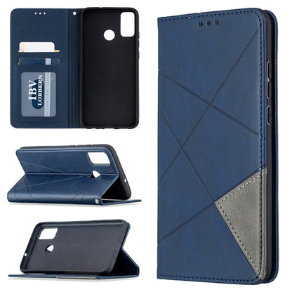 Blue rhombus-texture magnetic leather phone case with card slots and flip cover