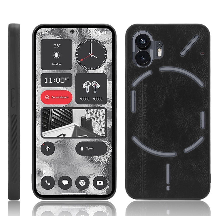 Black textured phone case with circular graphic and raised camera bump cutouts